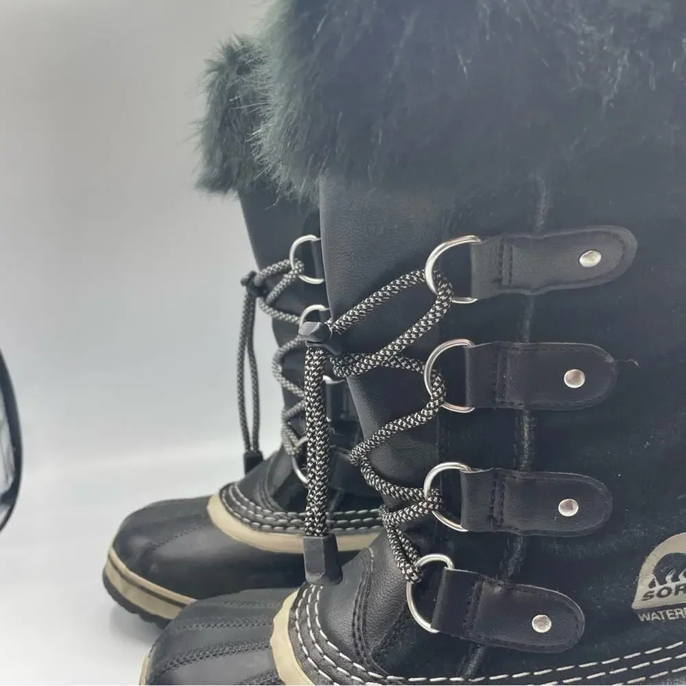 Sorel Youth Joan Of Arctic Black Oyster Duck Boots Winter Fur Lined Size 2